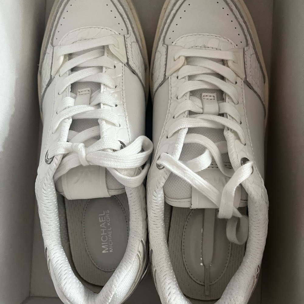 Michael Kors Optic White Rebel Leather Sneakers - Picture 2 of 7